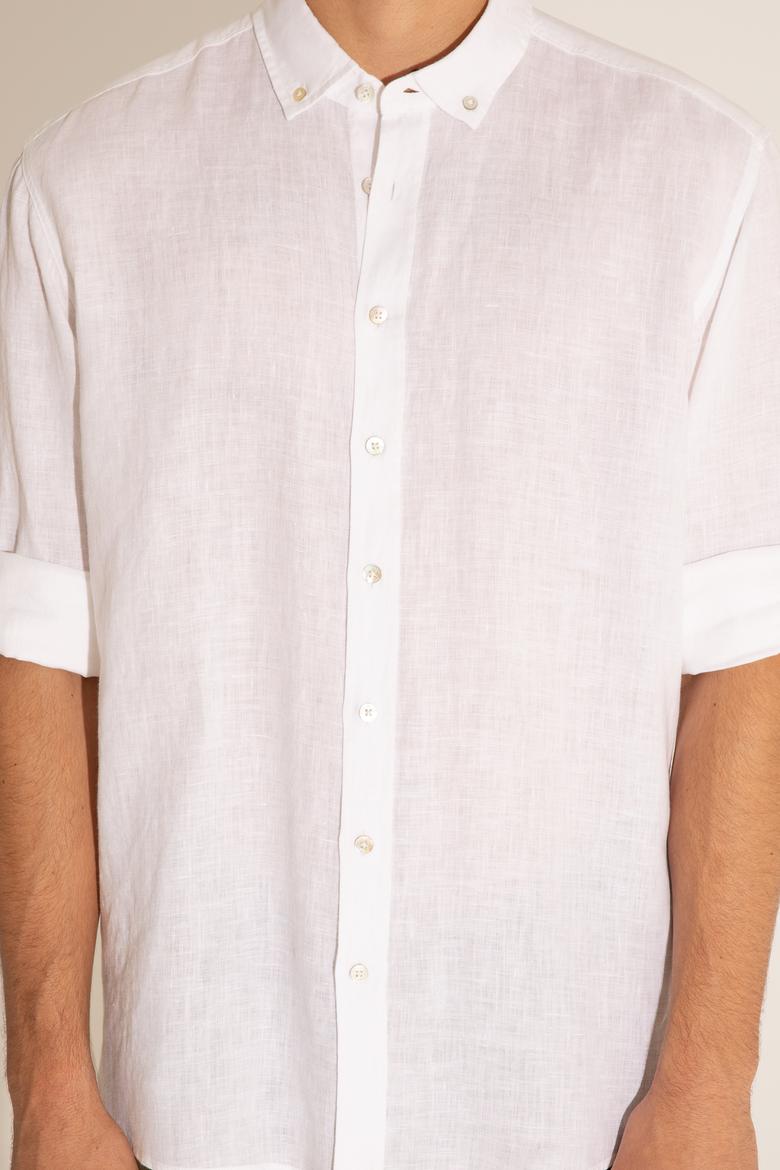 Beyaz Unisex Keten Gömlek - 50284324017