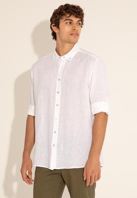 Beyaz Unisex Keten Gömlek - 50284324017