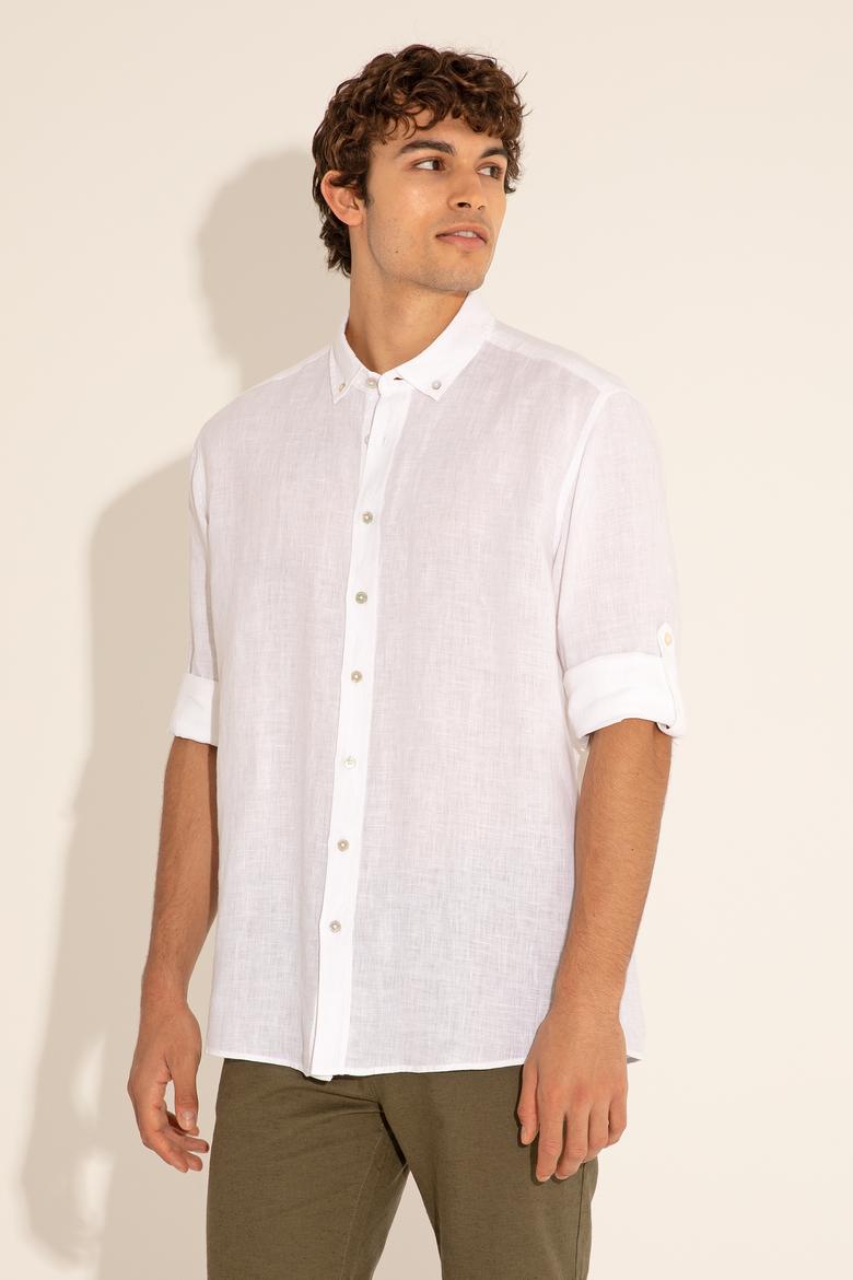 Beyaz Unisex Keten Gömlek - 50284324017