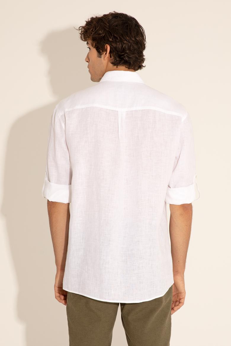 Beyaz Unisex Keten Gömlek - 50284324017