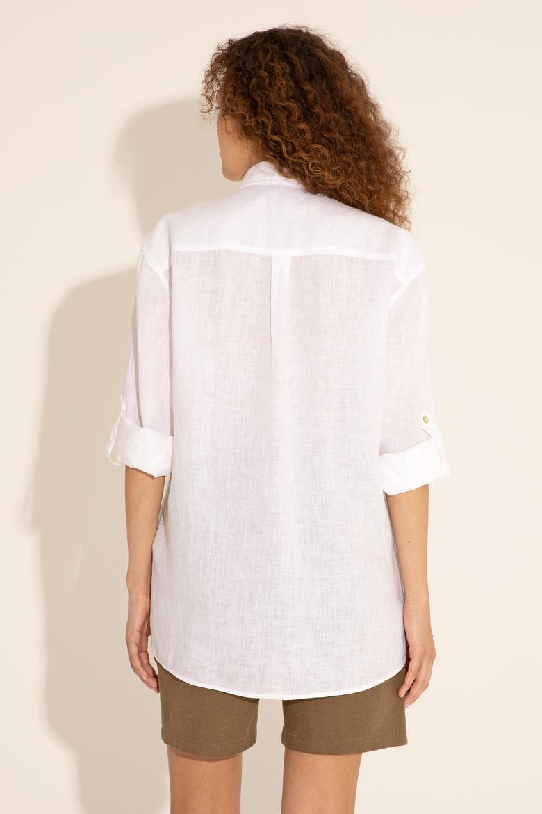 Beyaz Unisex Keten Gömlek - 50284324017