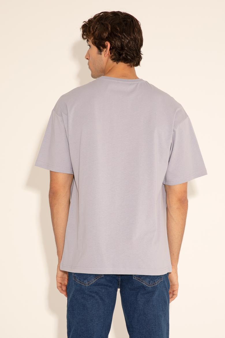 Erkek Comfort Fit Bisiklet Yaka Gri Tişört - 50289221046