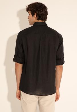 Siyah Unisex Keten Gömlek - 50284324071