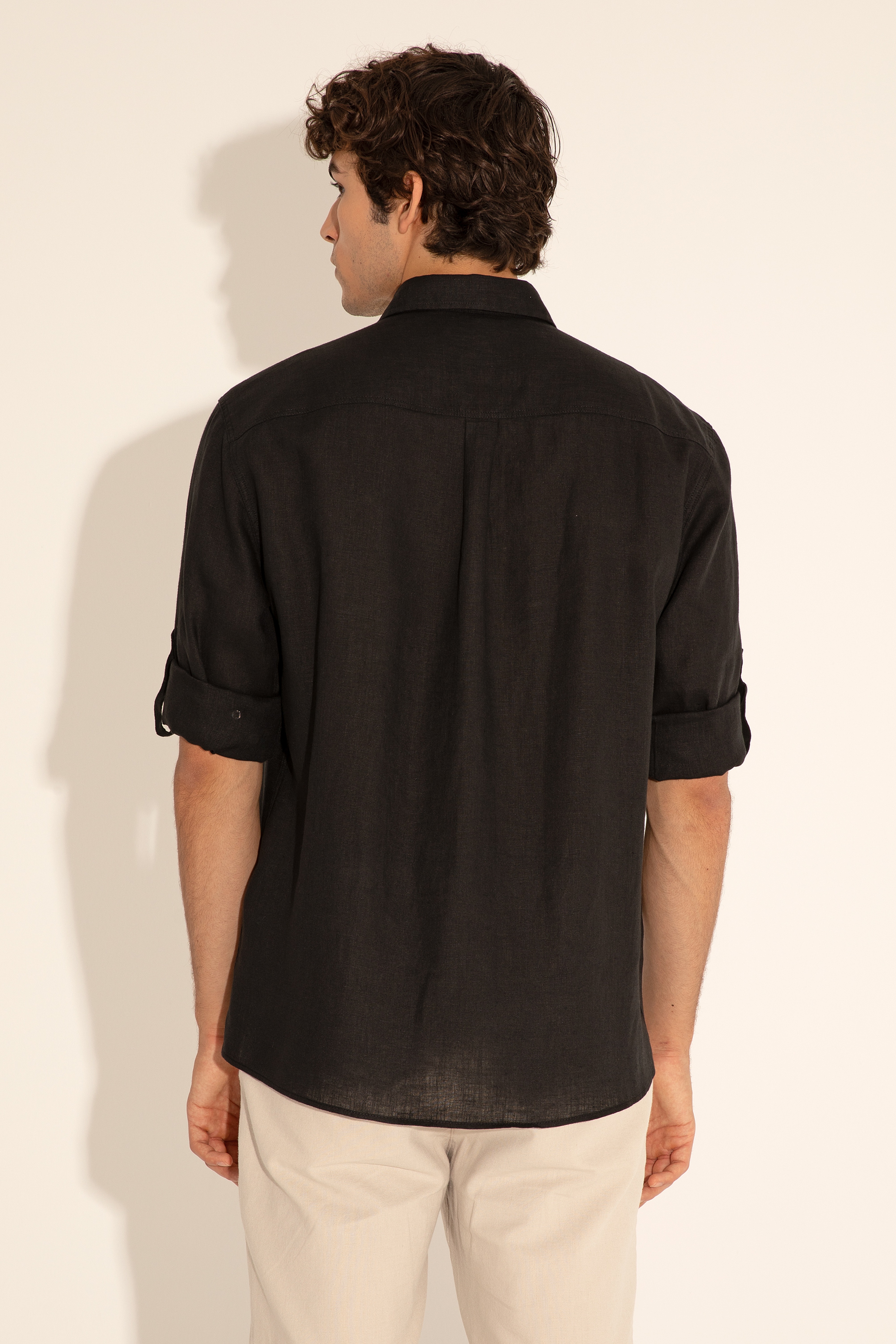 Siyah Unisex Keten Gömlek - Image 6