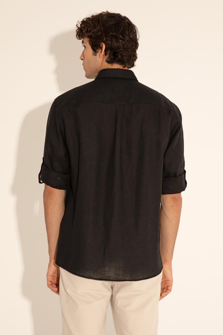 Siyah Unisex Keten Gömlek - 50284324071