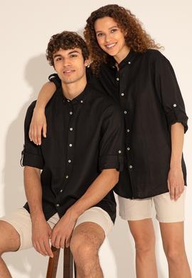 Siyah Unisex Keten Gömlek - 50284324071