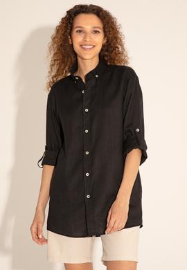 Siyah Unisex Keten Gömlek - 50284324071