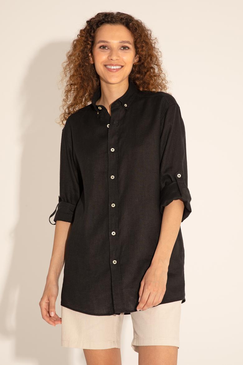 Siyah Unisex Keten Gömlek - 50284324071