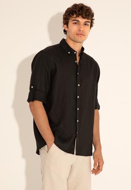 Siyah Unisex Keten Gömlek - 50284324071