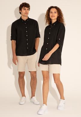 Siyah Unisex Keten Gömlek - 50284324071