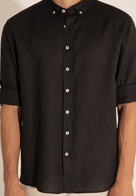 Siyah Unisex Keten Gömlek - 50284324071