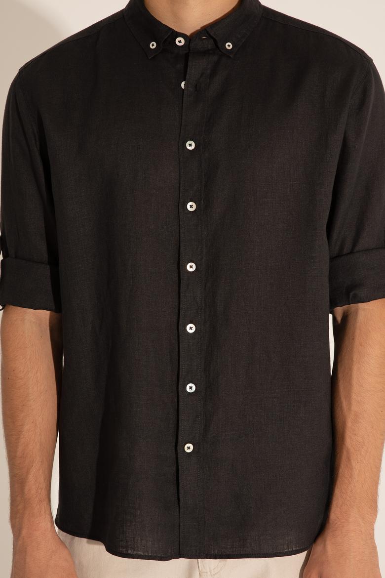 Siyah Unisex Keten Gömlek - 50284324071