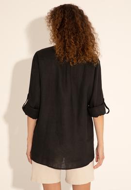 Siyah Unisex Keten Gömlek - 50284324071