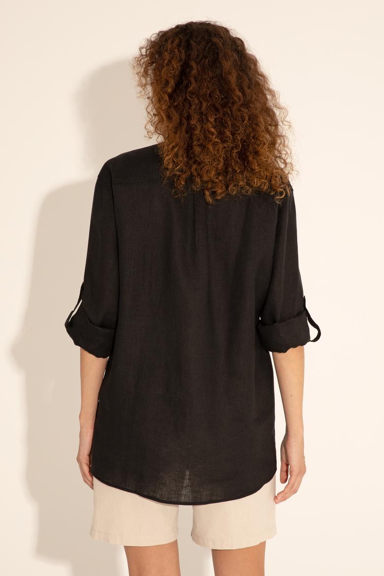 Siyah Unisex Keten Gömlek - 50284324071