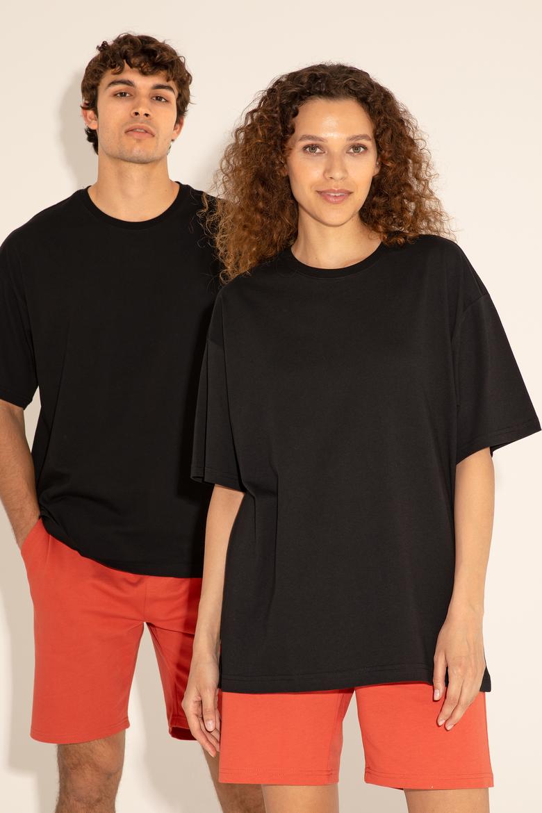 Erkek Comfort Fit Bisiklet Yaka Siyah Tişört - 50287046029