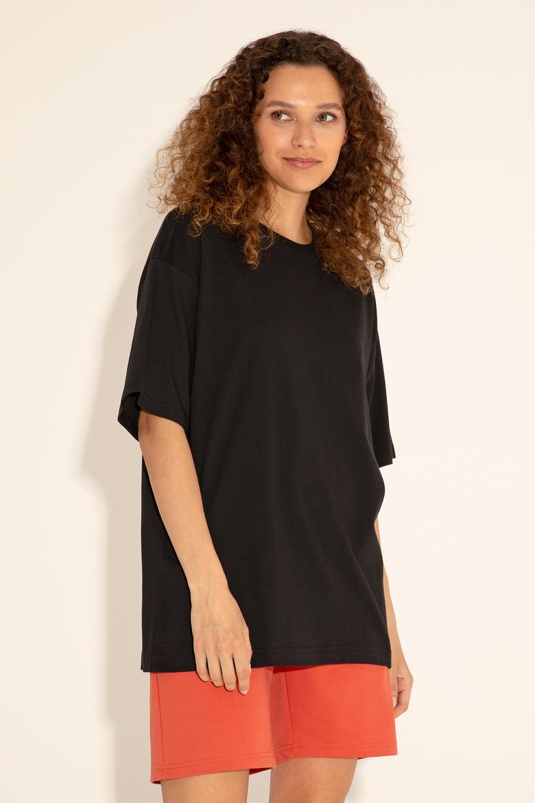 Erkek Comfort Fit Bisiklet Yaka Siyah Tişört - 50287046029