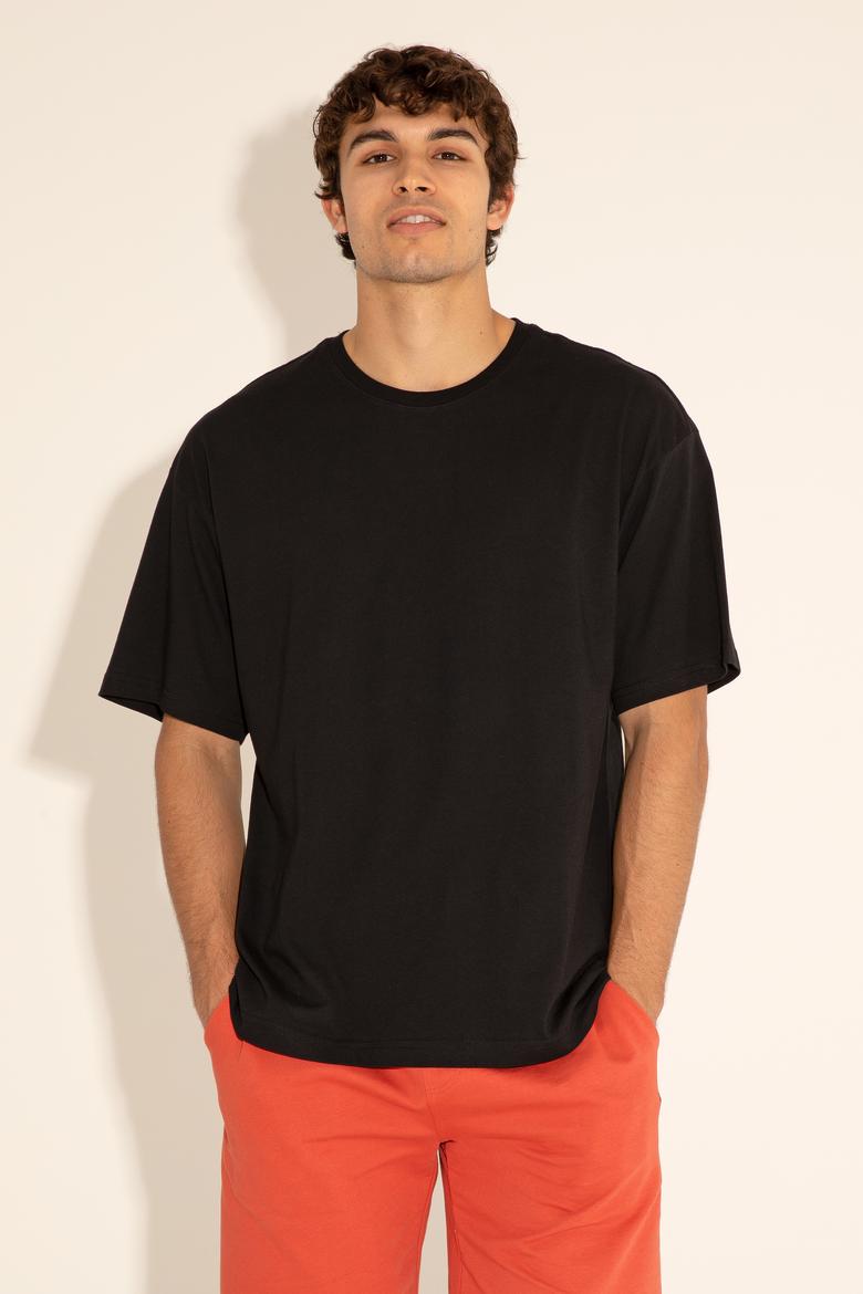 Erkek Comfort Fit Bisiklet Yaka Siyah Tişört - 50287046029