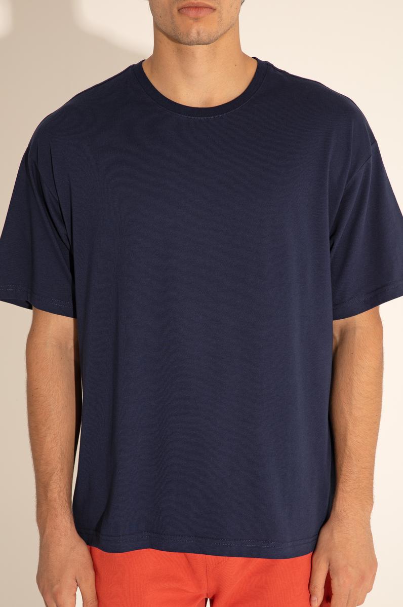 Erkek Comfort Fit Bisiklet Yaka Lacivert Tişört