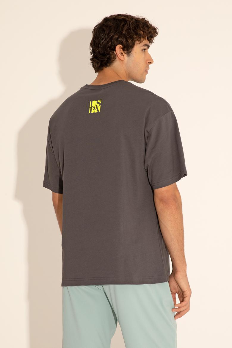 Erkek Comfort Fit Bisiklet Yaka Antrasit Tişört - 50287046039