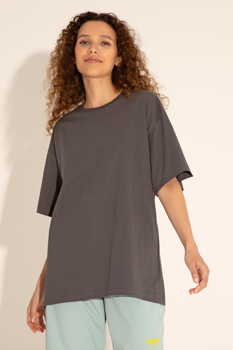 Erkek Comfort Fit Bisiklet Yaka Antrasit Tişört - 50287046039