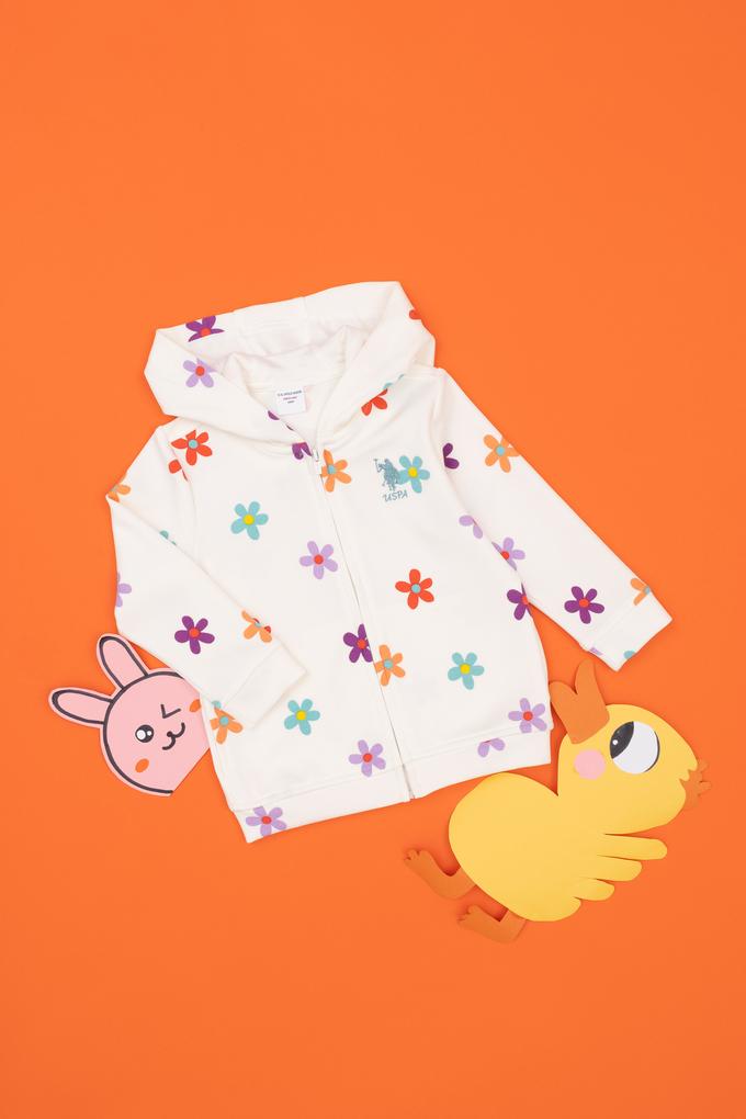 Kız Bebek Ekru Kapüşonlu Sweatshirt