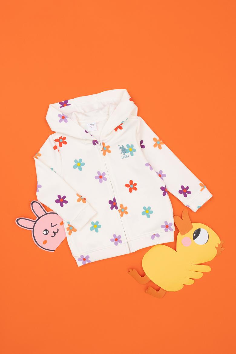 Kız Bebek Ekru Kapüşonlu Sweatshirt