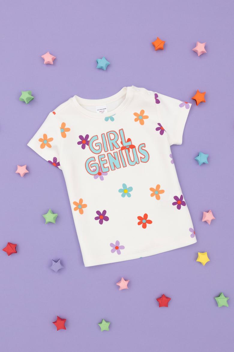 Kız Bebek Ekru Bisiklet Yaka Tişört