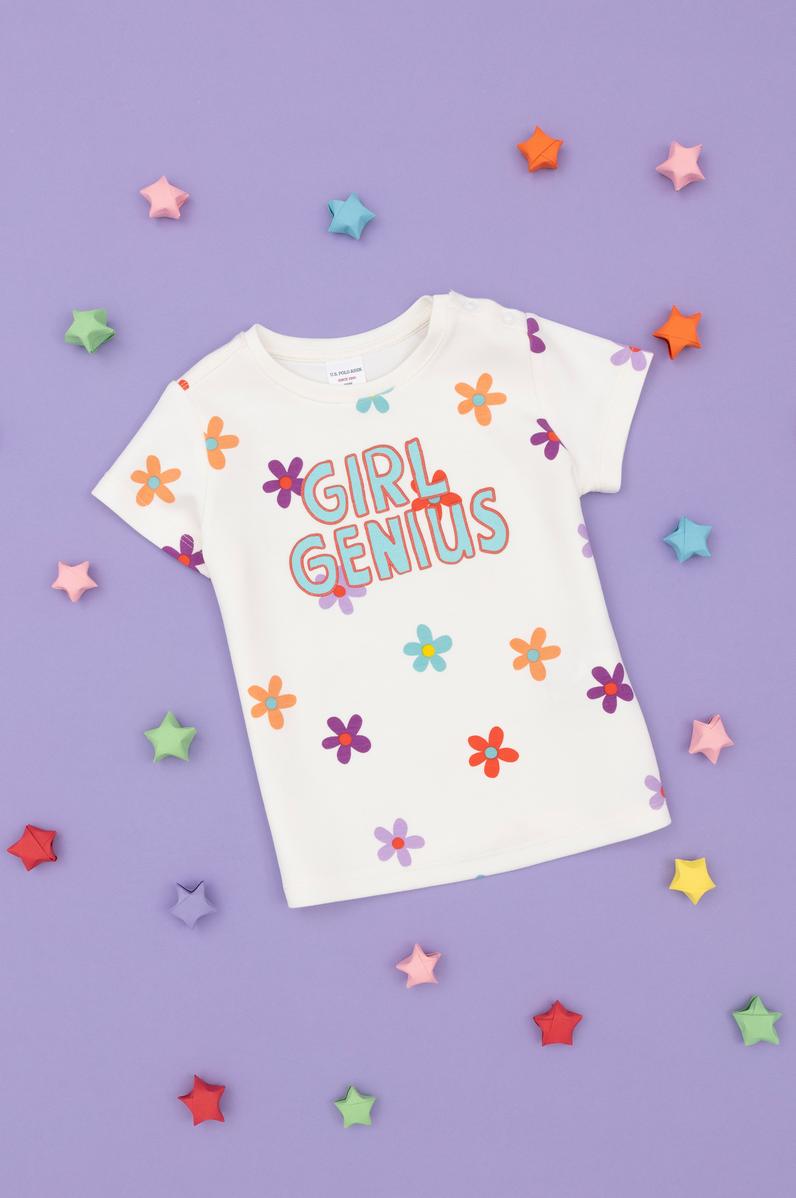 Kız Bebek Ekru Bisiklet Yaka Tişört