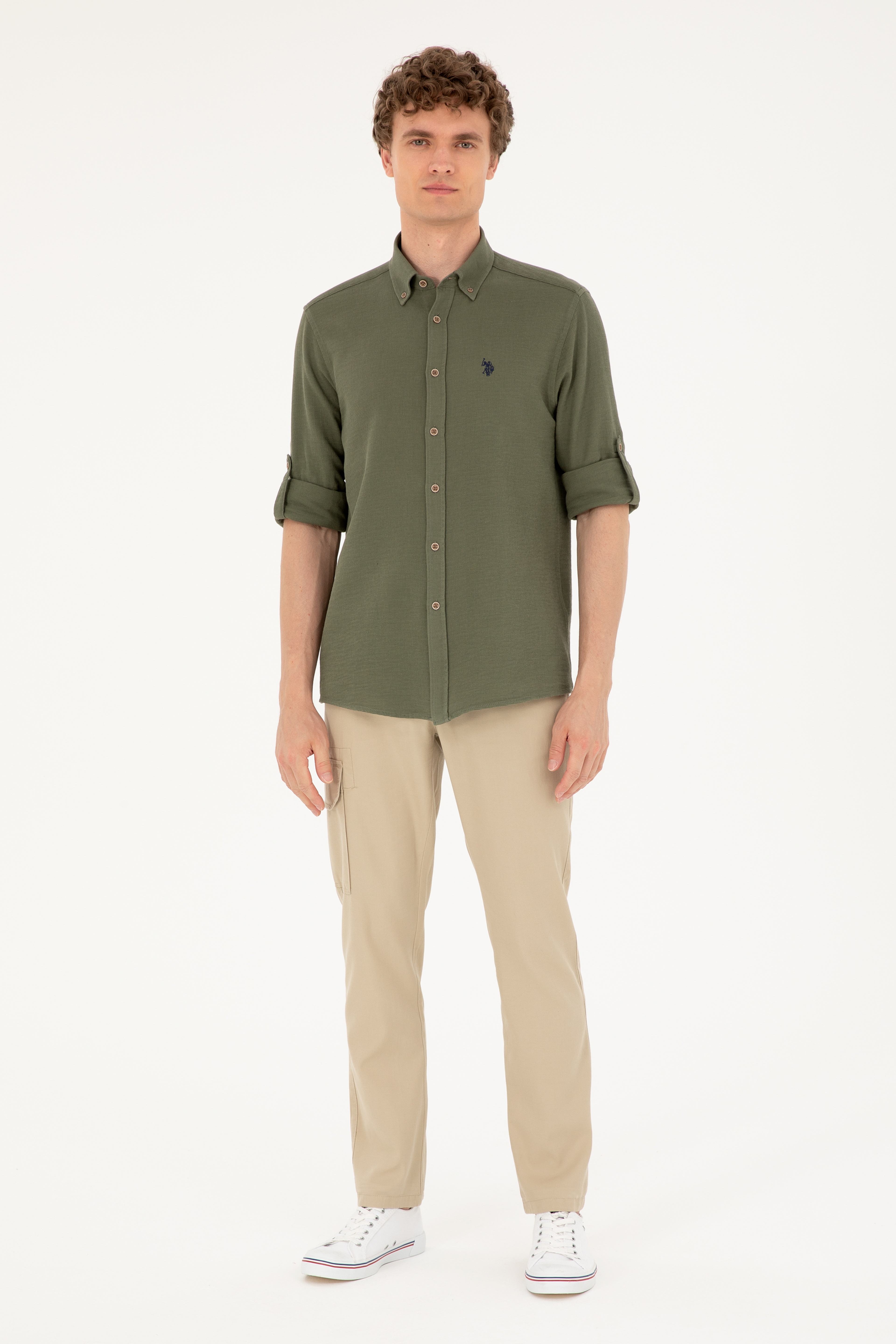 Erkek Regular Fit Açık Haki Kanvas Pantolon - Image 3