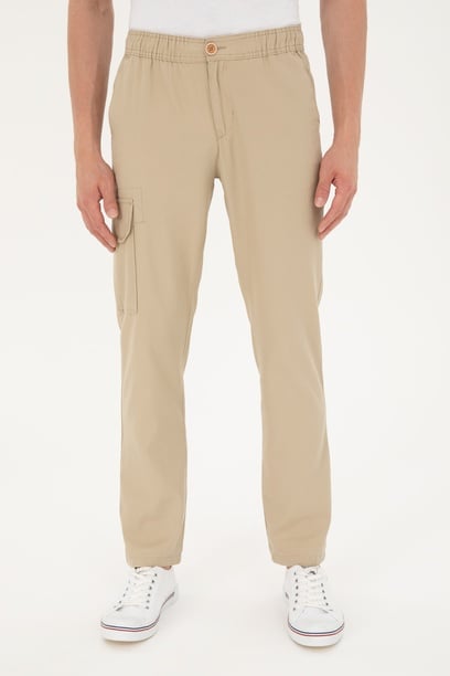 Erkek Regular Fit Açık Haki Kanvas Pantolon
