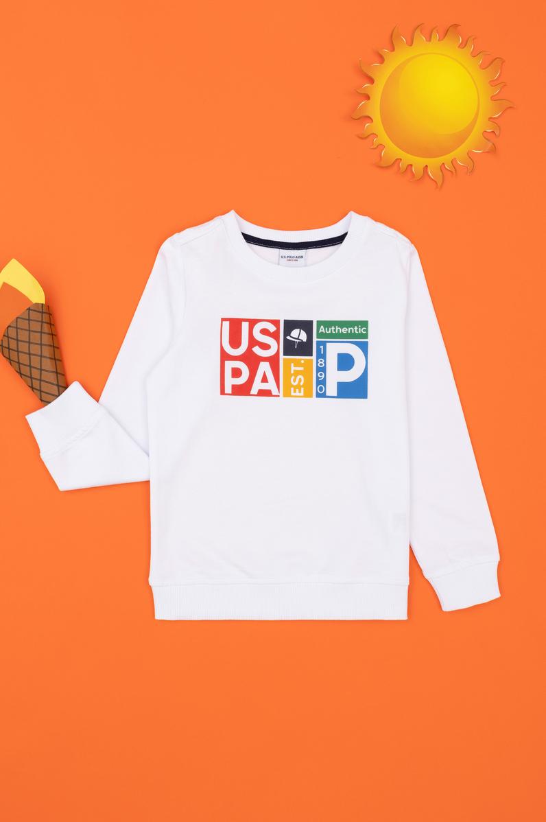 Erkek Çocuk Beyaz Bisiklet Yaka Sweatshirt