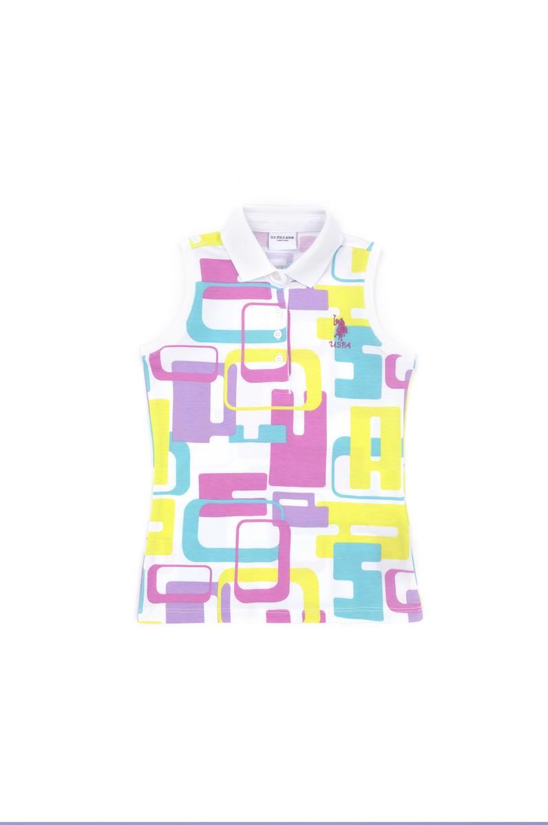 Kız Çocuk Beyaz Polo Yaka Kolsuz Tişört