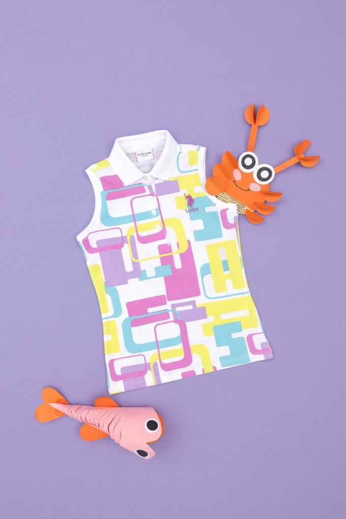 Kız Çocuk Beyaz Polo Yaka Kolsuz Tişört