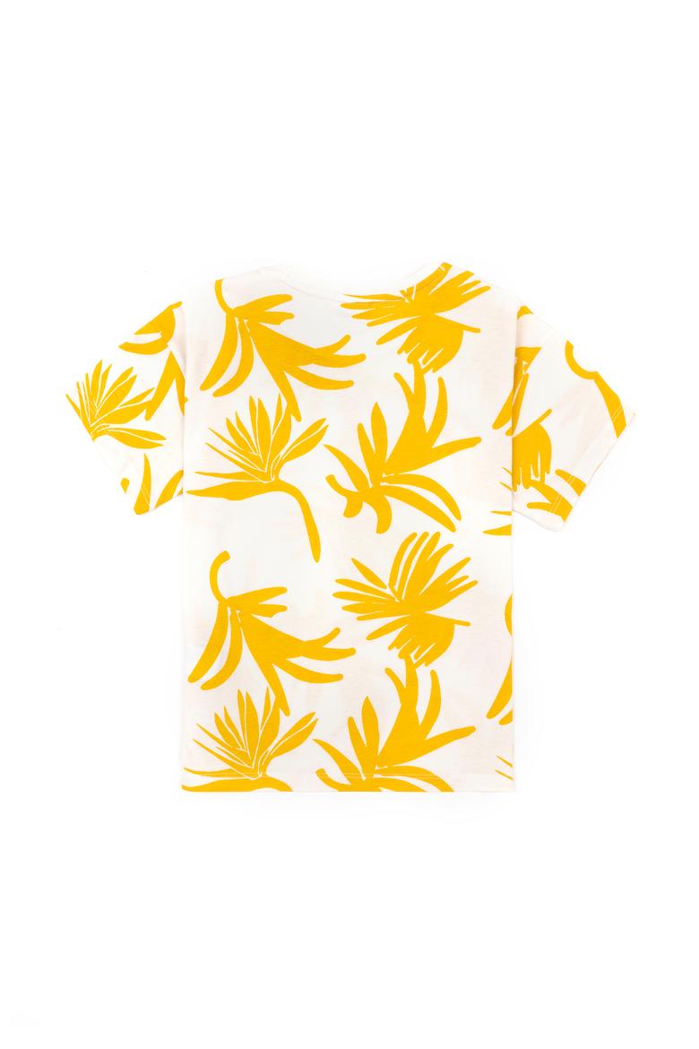 Erkek Çocuk Ekru Oversize Bisiklet Yaka Tişört - 50288055002