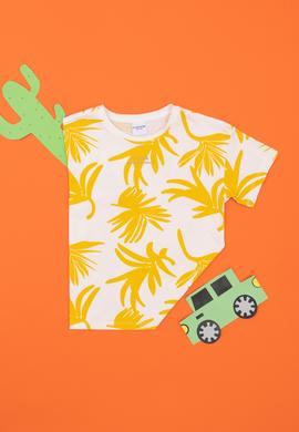 Erkek Çocuk Ekru Oversize Bisiklet Yaka Tişört - 50288055002