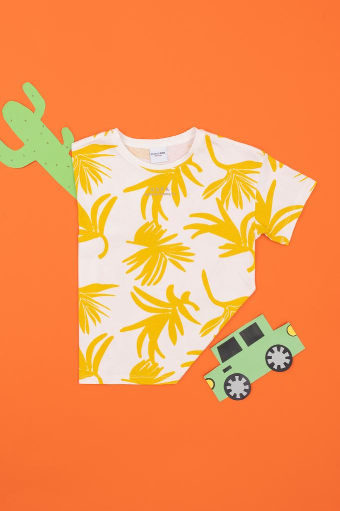 Erkek Çocuk Ekru Oversize Bisiklet Yaka Tişört