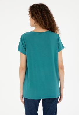 Kadın Koyu Yeşil V Yaka Basic Tişört - 50280019131