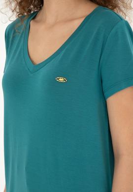 Kadın Koyu Yeşil V Yaka Basic Tişört - 50280019131