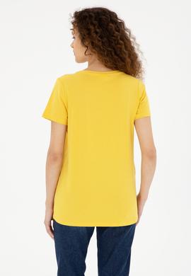 Kadın Safran Bisiklet Yaka Basic Tişört - 50280036077