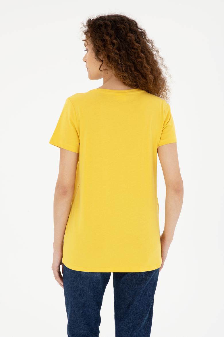 Kadın Safran Bisiklet Yaka Basic Tişört - 50280036077