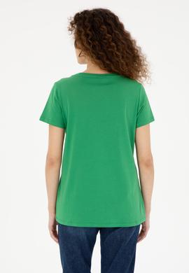 Kadın Yeşil Bisiklet Yaka Basic Tişört - 50280036133