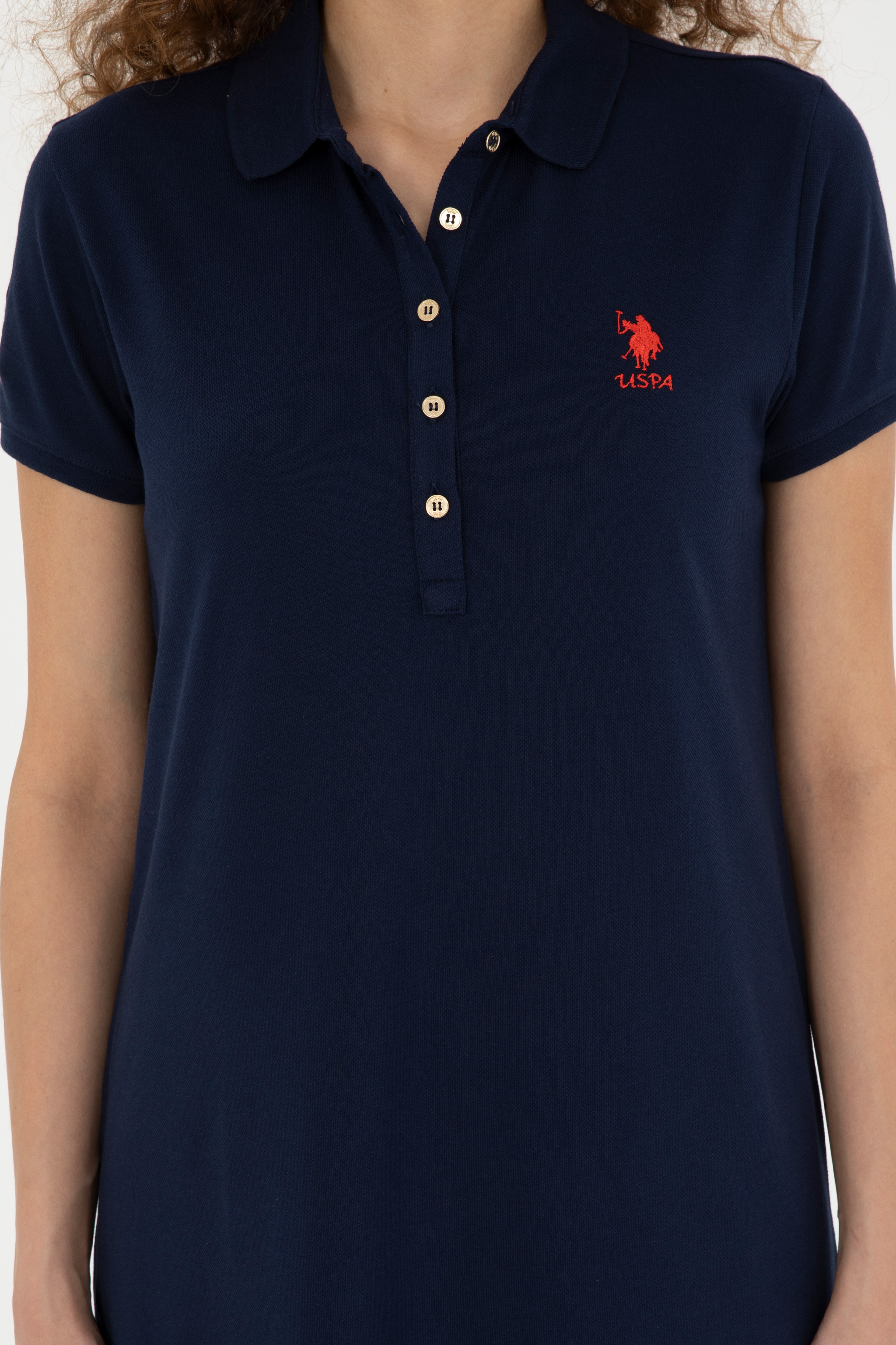 Kadın Lacivert Polo Yaka Mini Boy Örme Elbise