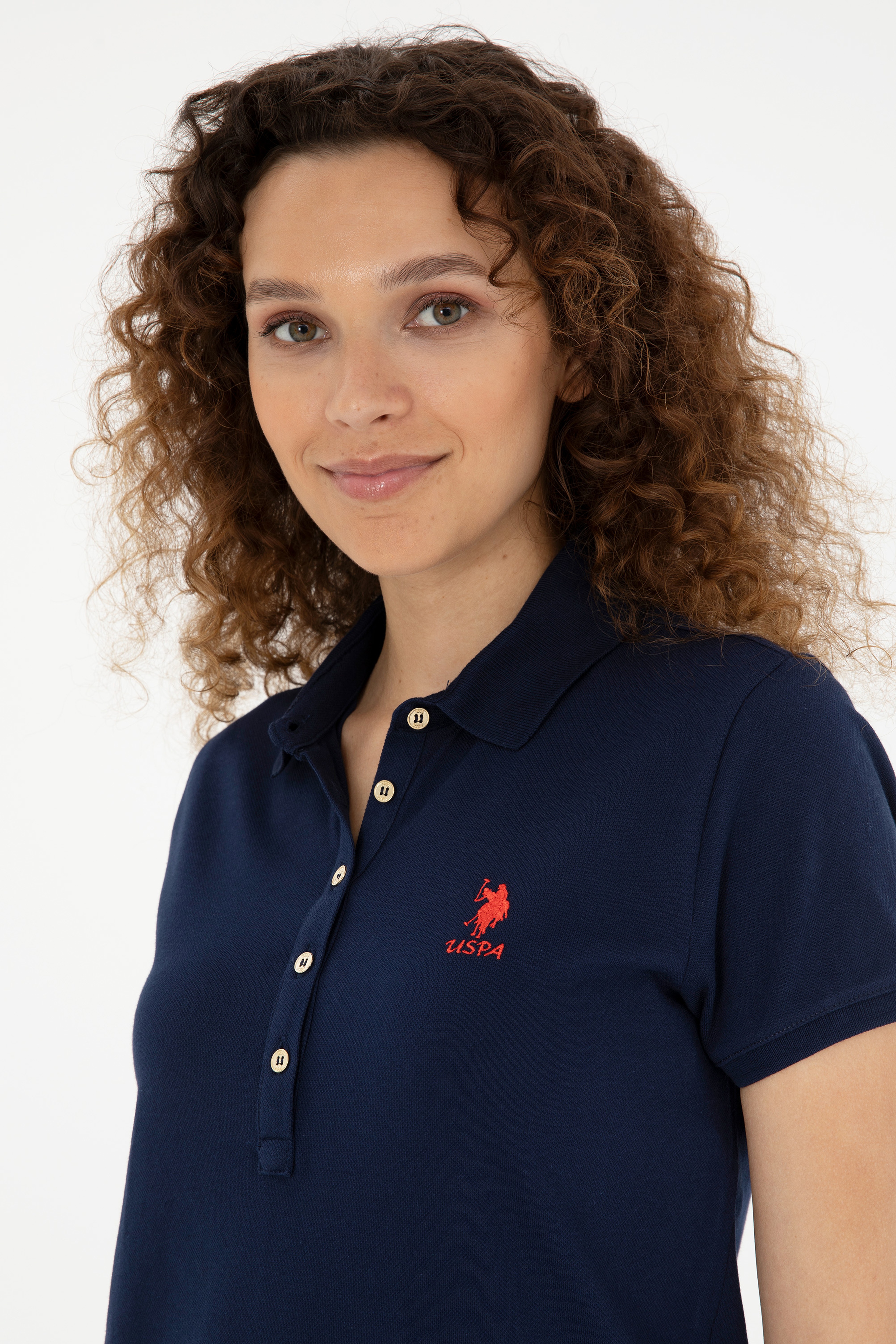 Kadın Lacivert Polo Yaka Mini Boy Örme Elbise - Image 2