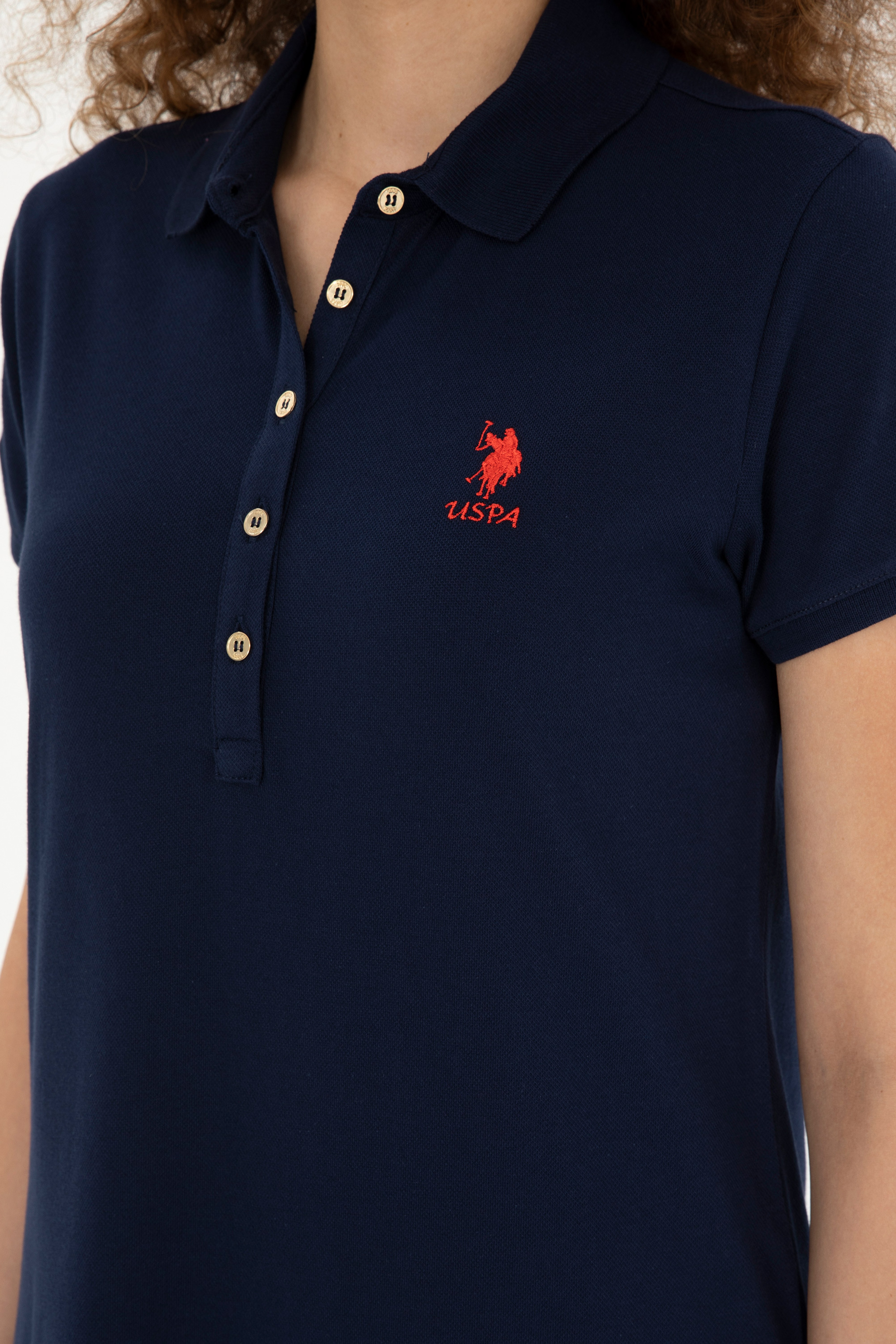 Kadın Lacivert Polo Yaka Mini Boy Örme Elbise - Image 6