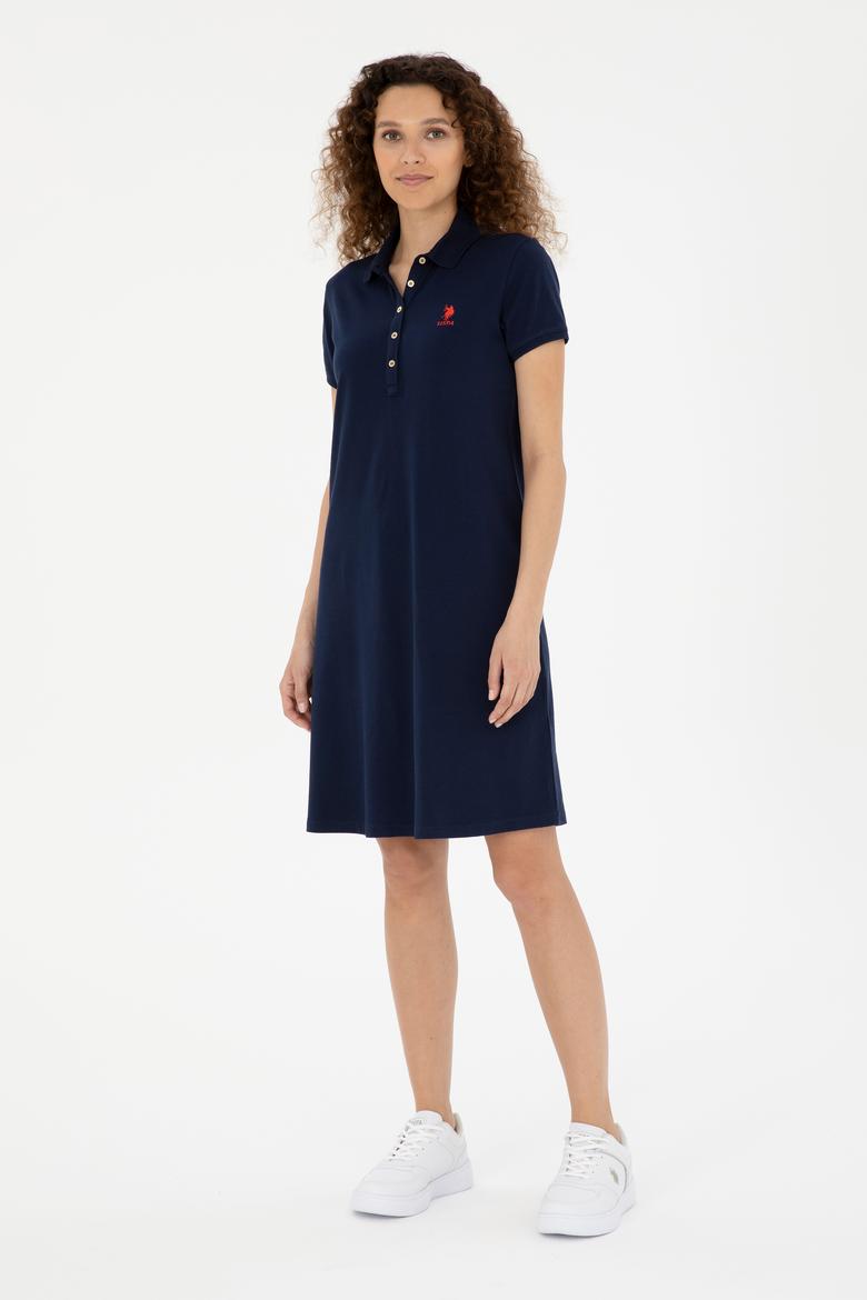 Kadın Lacivert Polo Yaka Mini Boy Örme Elbise