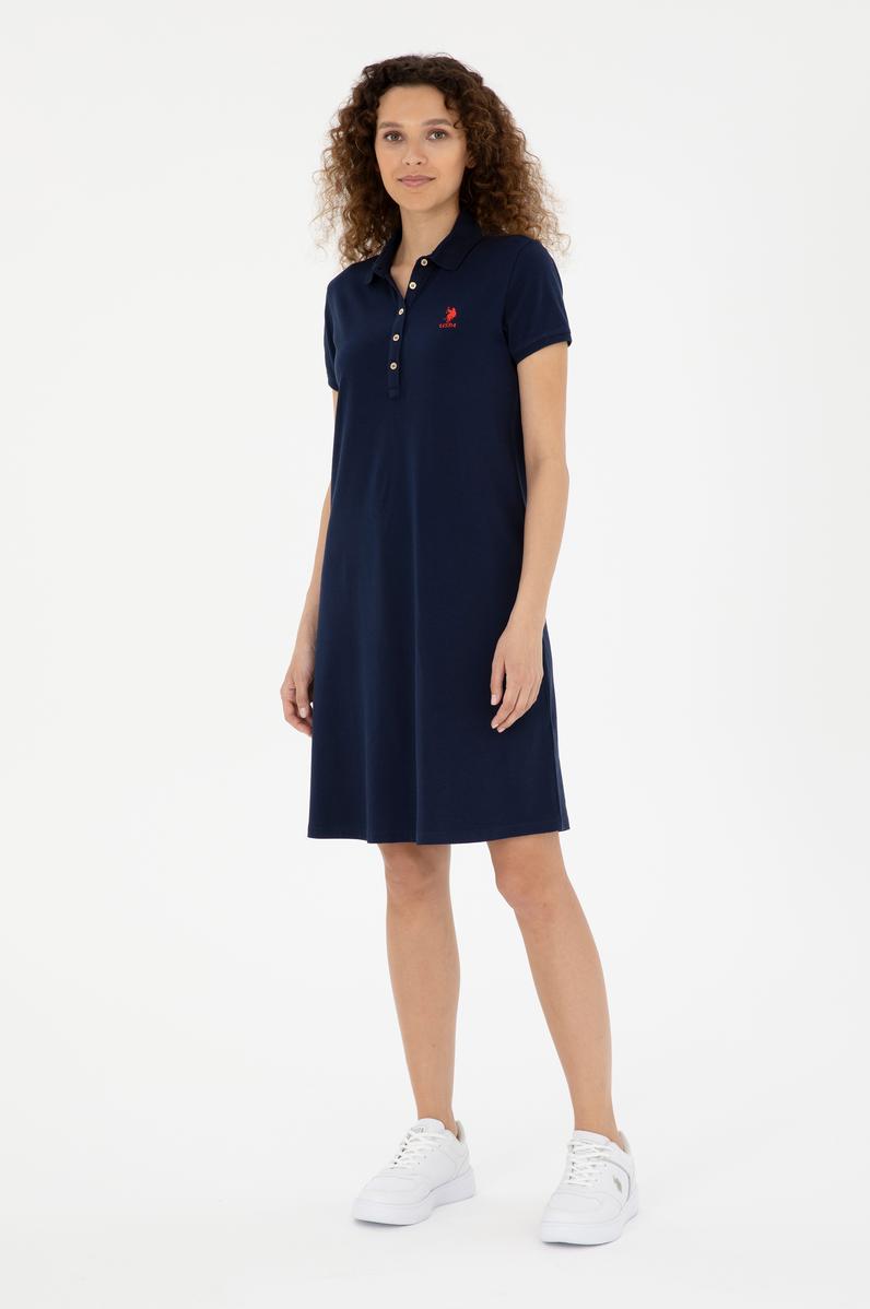 Kadın Lacivert Polo Yaka Mini Boy Örme Elbise