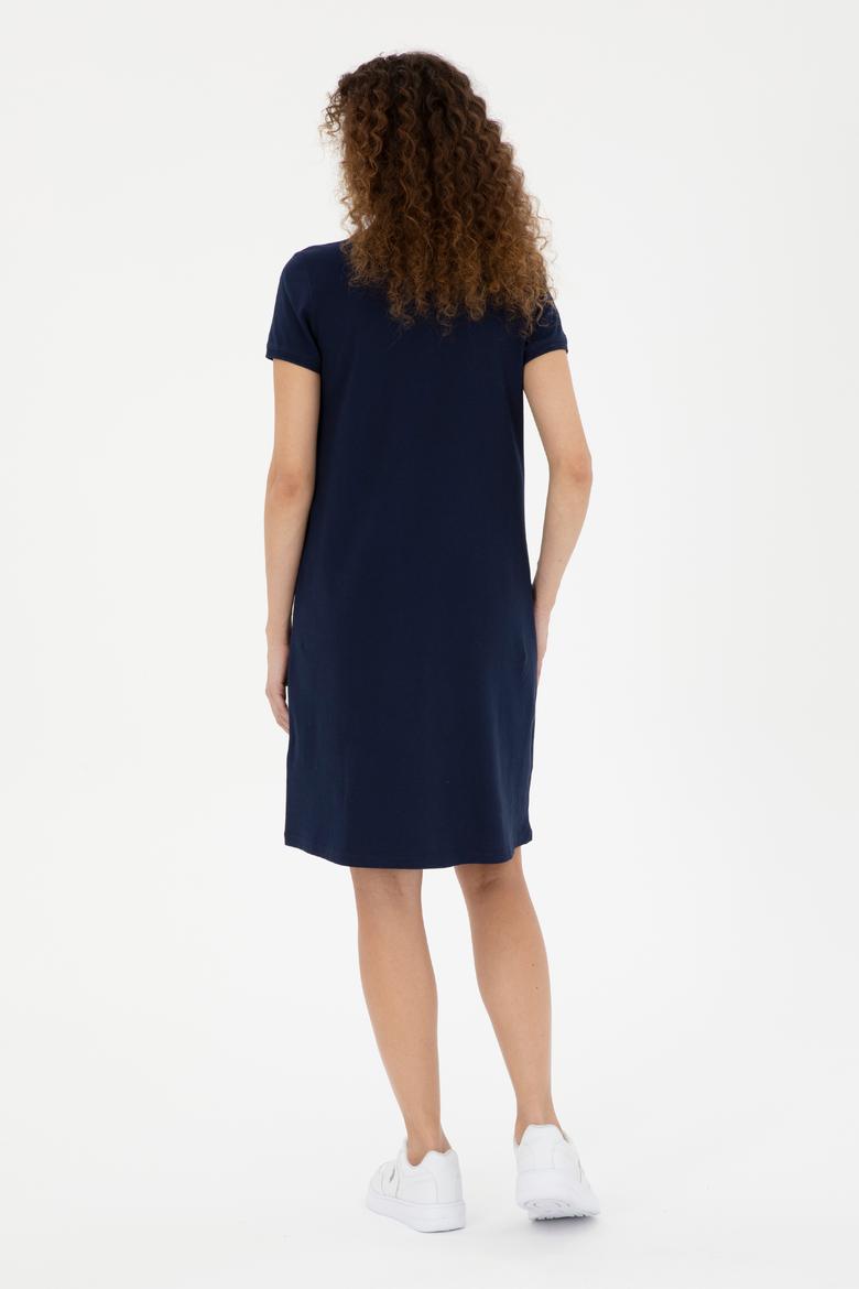 Kadın Lacivert Polo Yaka Mini Boy Örme Elbise - 50280038009