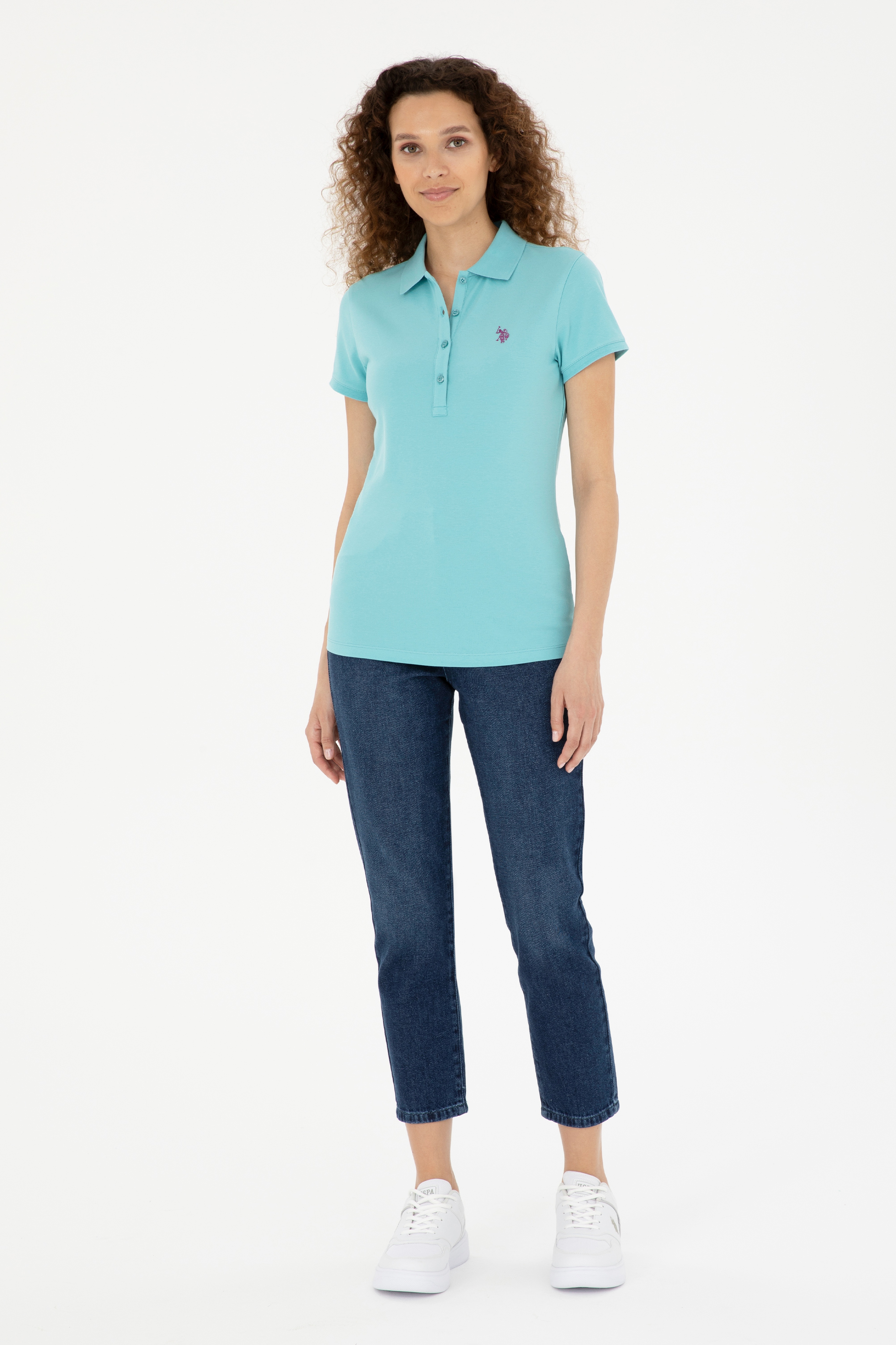 Kadın Mint Basic Polo Yaka Tişört - Image 4