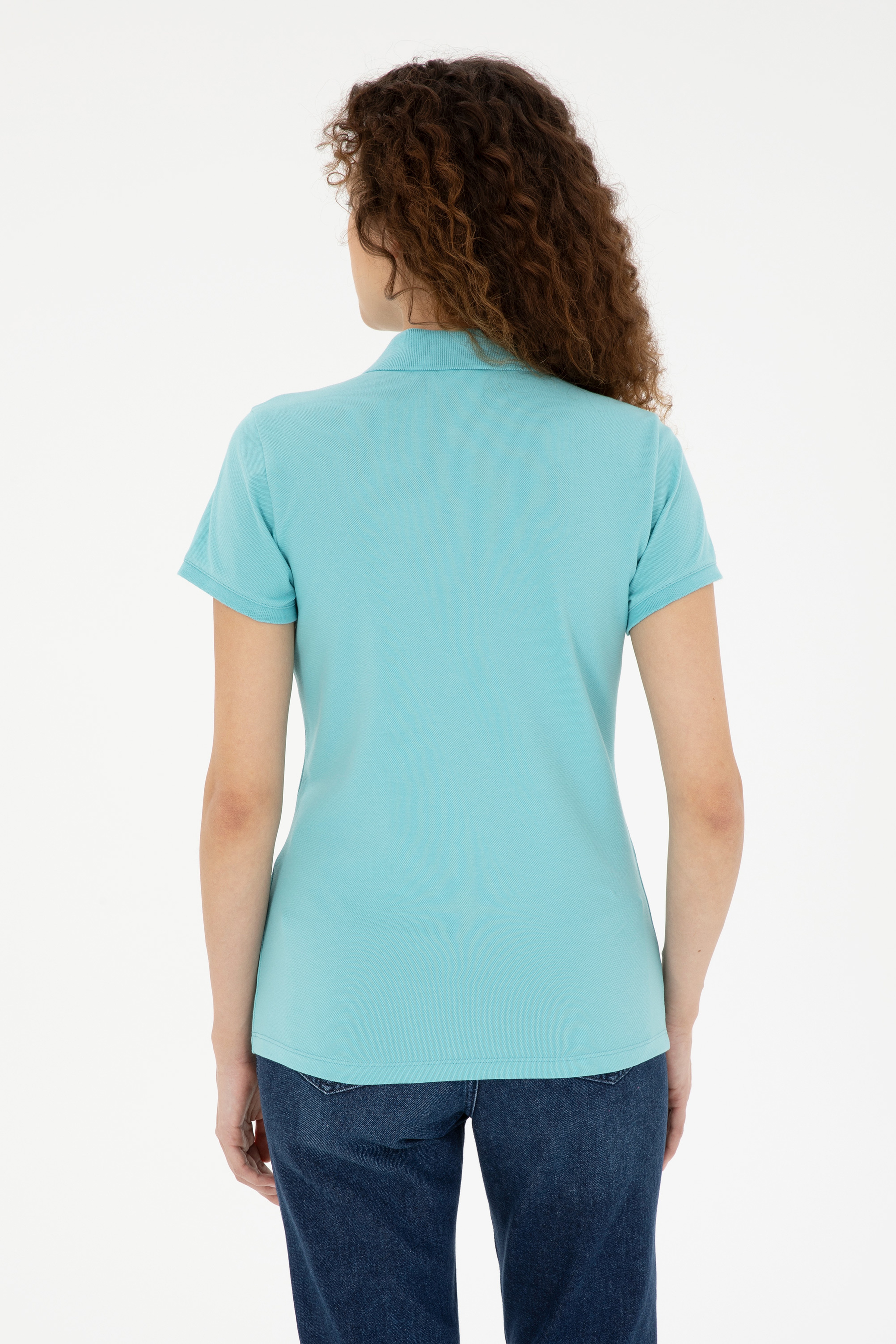 Kadın Mint Basic Polo Yaka Tişört - Image 5