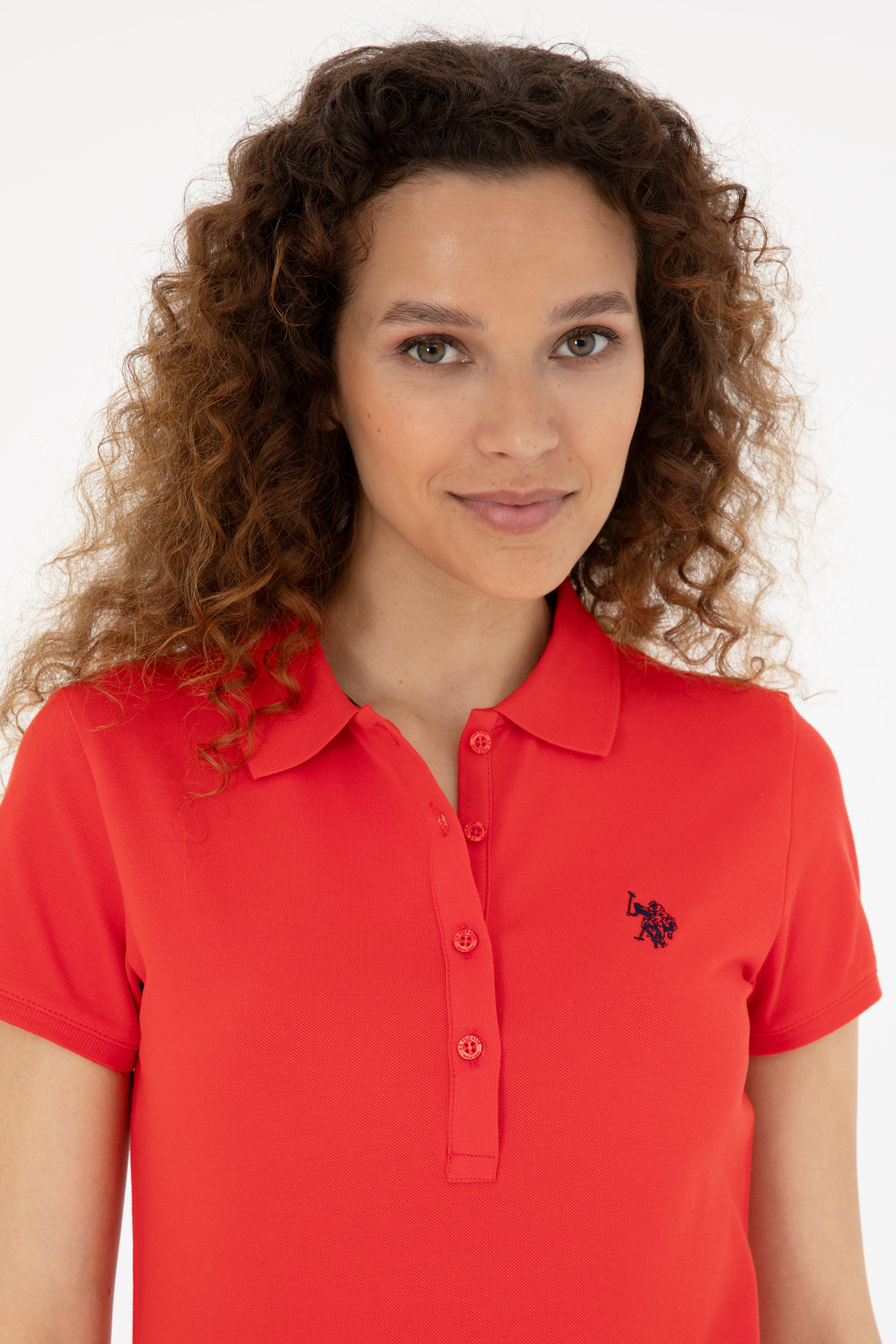 Kadın Kırmızı Basic Polo Yaka Tişört - Image 2